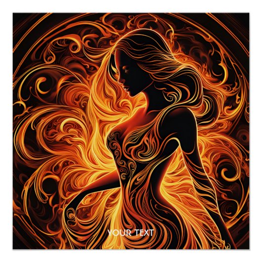 Fantasy Schattige Vivid Fire Meisje Flames Perfect Poster (Voorkant)