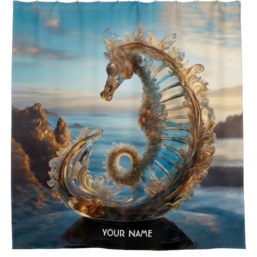 Fantasy Schattige Vivid Glass Seahorse Douchegordijn (Voorkant)