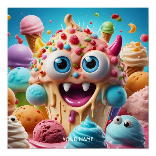 Fantasy Schattige Vivid Ice Cream Funny Creature Perfect Poster (Voorkant)