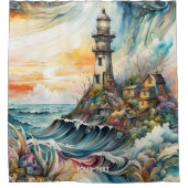 Fantasy Schattige Vivid Lighthouse Cartoon Storm Douchegordijn (Voorkant)