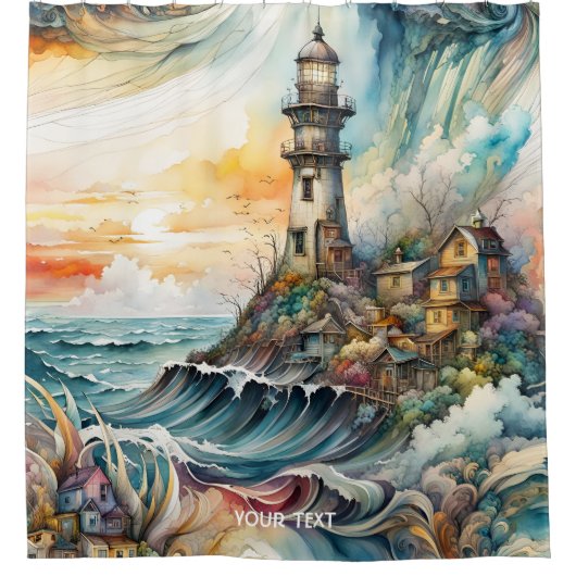 Fantasy Schattige Vivid Lighthouse Cartoon Storm Douchegordijn (Voorkant)