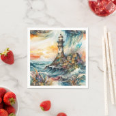 Fantasy Schattige Vivid Lighthouse Cartoon Storm Servet (Insitu)