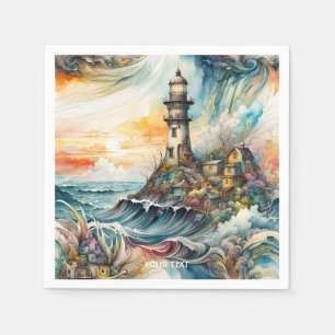 Fantasy Schattige Vivid Lighthouse Cartoon Storm Servet