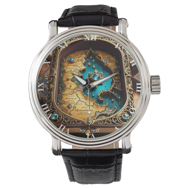 Fantasy Schattige Vivid oude boek kaart Horloge (Voorkant)