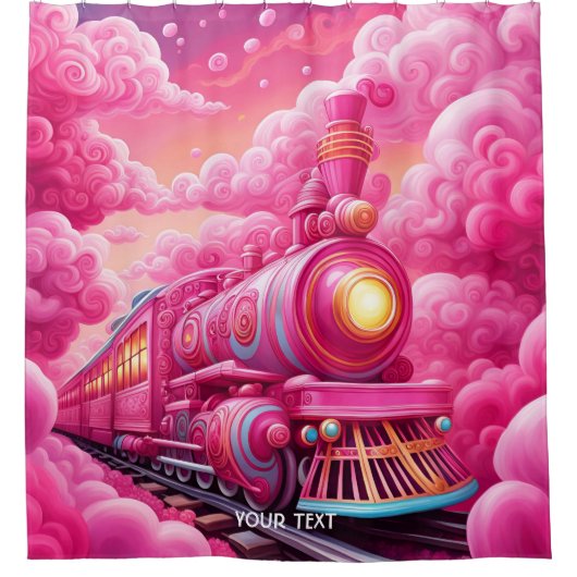 Fantasy Schattige Vivid Pink Clouds Train Douchegordijn (Voorkant)