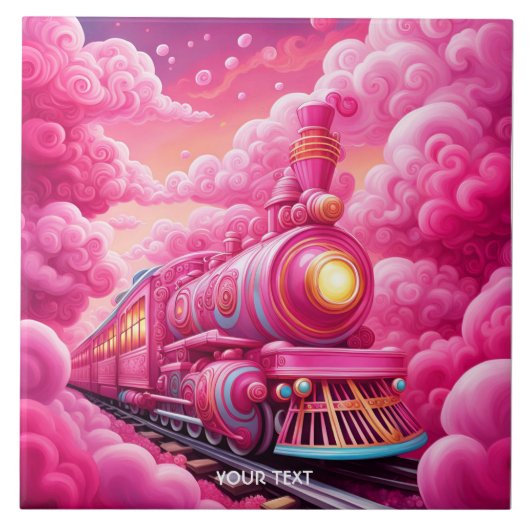 Fantasy Schattige Vivid Pink Clouds Train Tegeltje (Voorkant)