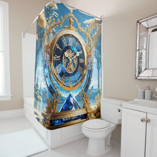 Fantasy Schattige Vivid Sapphire Clock Zee Douchegordijn (In situ)