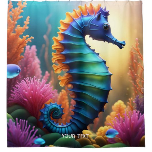 Fantasy Schattige Vivid Seahorse Zee Flowers Douchegordijn (Voorkant)