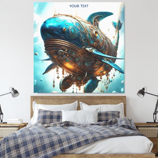 Fantasy Schattige Vivid Steampunk Whale Zee Canvas Afdruk (Insitu (Slaapkamer))