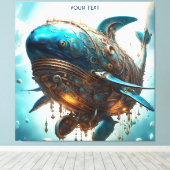 Fantasy Schattige Vivid Steampunk Whale Zee Canvas Afdruk (Insitu (Houten vloer))