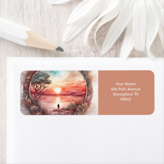 Fantasy Schattige Vivid Sunset Waterverf Meisje Etiket (Insitu)