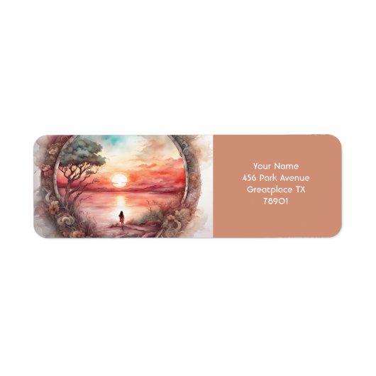 Fantasy Schattige Vivid Sunset Waterverf Meisje Etiket (Voorkant)