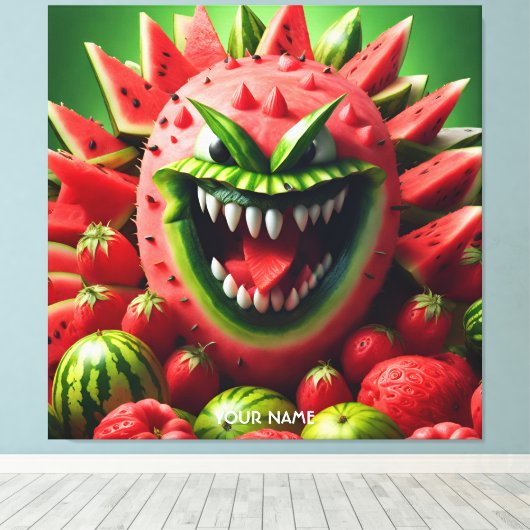 Fantasy Schattige Vivid Watermelon Funny Creature Canvas Afdruk (Insitu (Houten vloer))