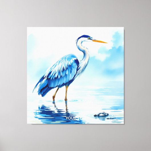 Fantasy Schattige Vogel Blauwe Waterverf Canvas Afdruk (Voorkant)