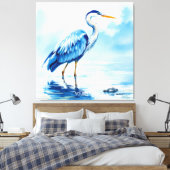Fantasy Schattige Vogel Blauwe Waterverf Canvas Afdruk (Insitu (Slaapkamer))
