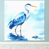 Fantasy Schattige Vogel Blauwe Waterverf Canvas Afdruk (Insitu (Houten vloer))