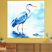 Fantasy Schattige Vogel Blauwe Waterverf Canvas Afdruk (Insitu (Woonkamer))