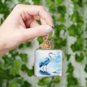 Fantasy Schattige Vogel Blauwe Waterverf Sleutelhanger (Hand)