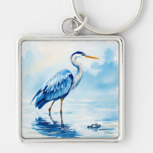 Fantasy Schattige Vogel Blauwe Waterverf Sleutelhanger