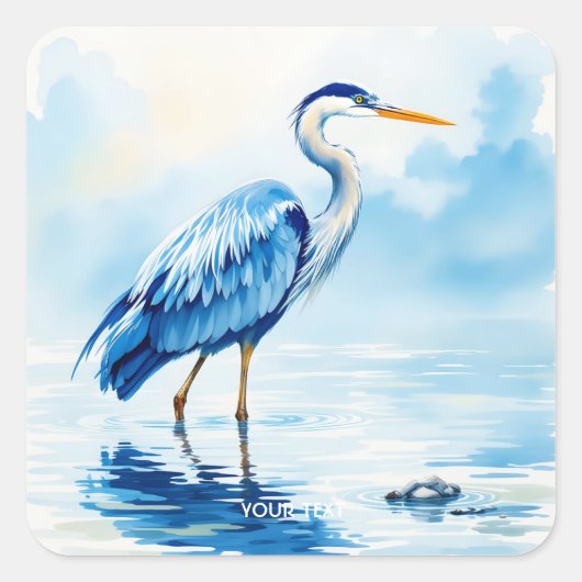 Fantasy Schattige Vogel Blauwe Waterverf Vierkante Sticker (Voorkant)