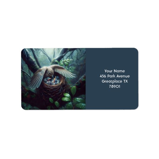 Fantasy Schattige Vogelnestregen Etiket (Voorkant)