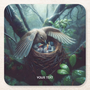 Fantasy Schattige Vogelnestregen Kartonnen Onderzetters