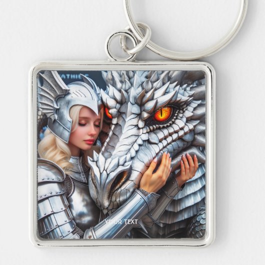 Fantasy Schattige Vrouw Warrior Dragon Sleutelhanger (Voorkant)