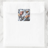 Fantasy Schattige Vrouw Warrior Dragon Vierkante Sticker (Tas)