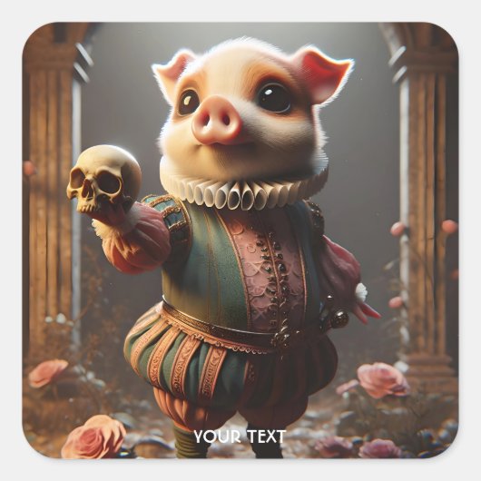 Fantasy Schattige Wacky Head Pig Vierkante Sticker (Voorkant)