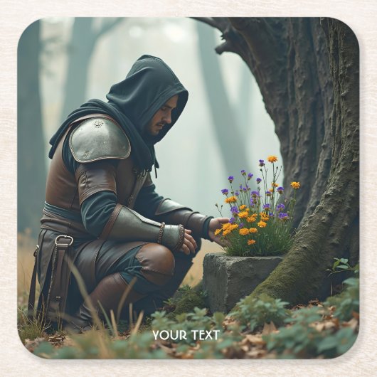 Fantasy Schattige Warrior Wild Flowers Kartonnen Onderzetters (Voorkant)