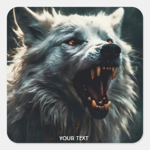 Fantasy Schattige White Angry Wolf Vierkante Sticker