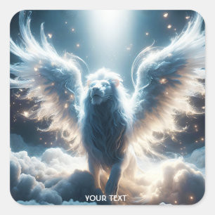 Fantasy Schattige White Lion Heaven Vierkante Sticker