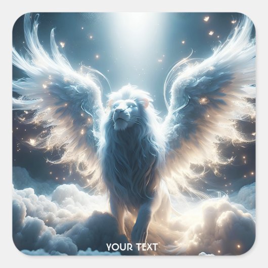 Fantasy Schattige White Lion Heaven Vierkante Sticker (Voorkant)