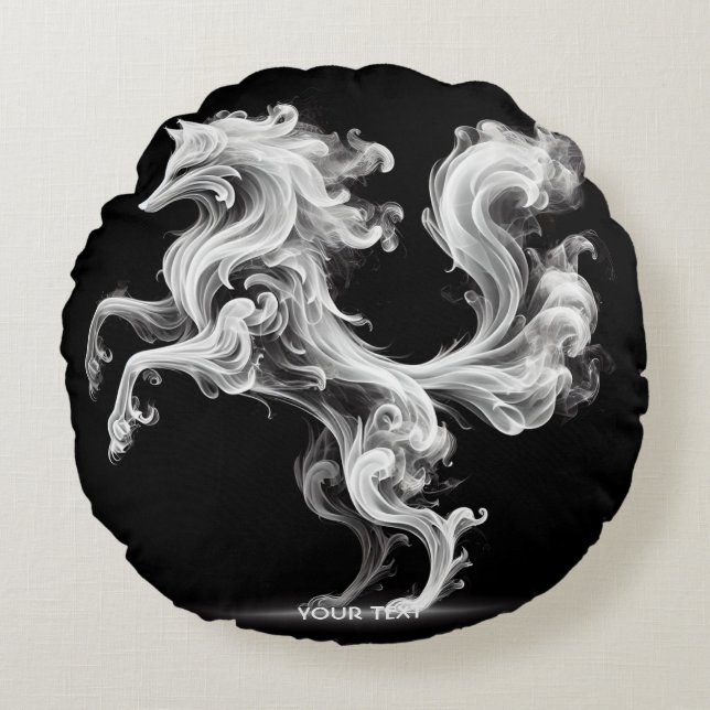 Fantasy Schattige White Smoke Fox Rond Kussen (Voorkant)