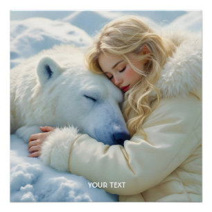 Fantasy Schattige Winter Beer Meisje Perfect Poster