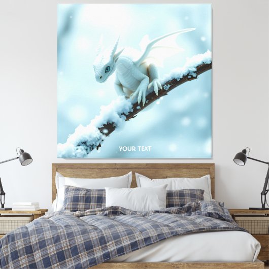 Fantasy Schattige Witte Baby Dragon Canvas Afdruk (Insitu (Slaapkamer))