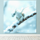 Fantasy Schattige Witte Baby Dragon Canvas Afdruk (Insitu (Houten vloer))