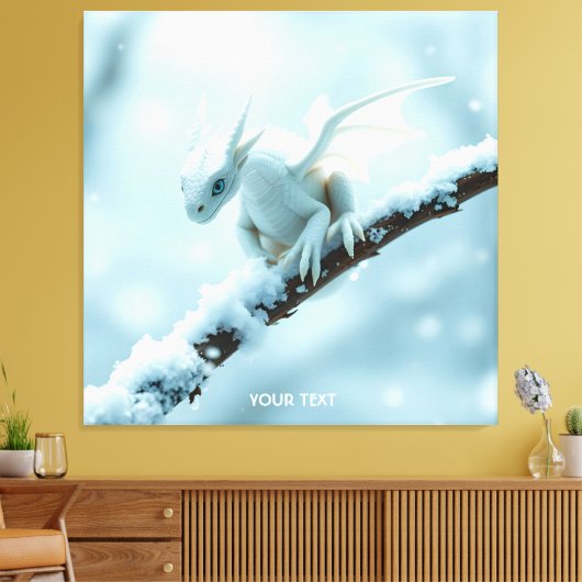 Fantasy Schattige Witte Baby Dragon Canvas Afdruk (Insitu (Woonkamer))