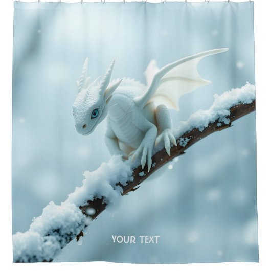 Fantasy Schattige Witte Baby Dragon Douchegordijn (Voorkant)