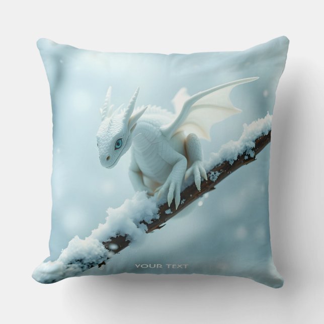 Fantasy Schattige Witte Baby Dragon Kussen (Voorkant)