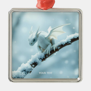 Fantasy Schattige Witte Baby Dragon Metalen Ornament