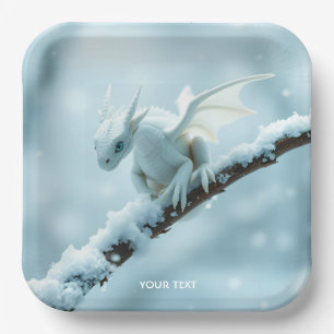 Fantasy Schattige Witte Baby Dragon Papieren Bordje