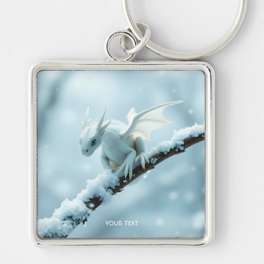 Fantasy Schattige Witte Baby Dragon Sleutelhanger (Voorkant)