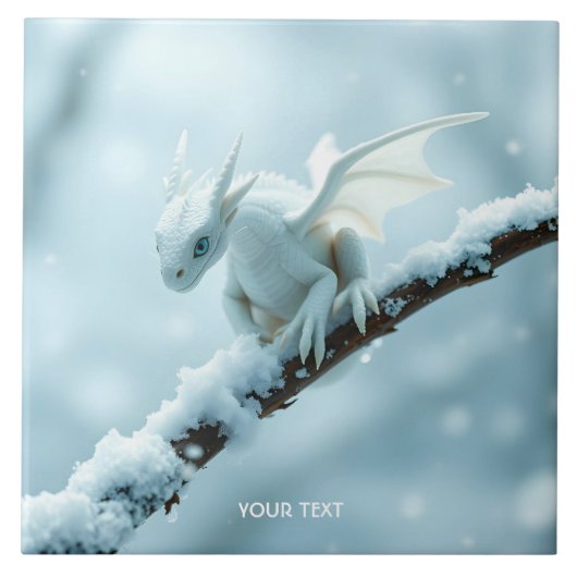 Fantasy Schattige Witte Baby Dragon Tegeltje (Voorkant)