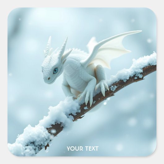 Fantasy Schattige Witte Baby Dragon Vierkante Sticker (Voorkant)
