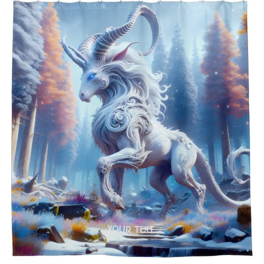 Fantasy Schattige Witte Chimera Winter Douchegordijn (Voorkant)