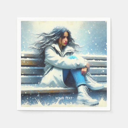 Fantasy Schattige Witte Jas Winter Servet (Voorkant)