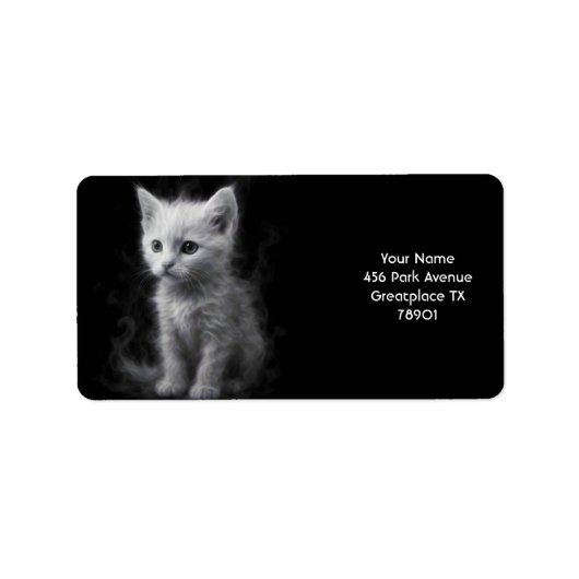Fantasy Schattige Witte Rook Kitten Etiket (Voorkant)