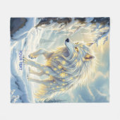 Fantasy Schattige Witte Wolf Winter Fleece Deken (Voorkant (Horizontaal))