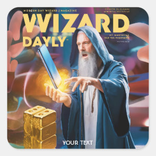 Fantasy Schattige Wizard Daily Magazine Vierkante Sticker